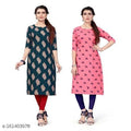 Crepe Printed Kurti for Women (Green & Pink, S) (Pack of 2)